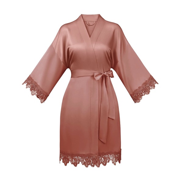 Intimates & Sleepwear | Womens Satin Lace Kimono Silk Robe Color Rust ...